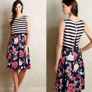 Anthropologie Sz 0 Moulinette Soeurs Striped Floral A-Line Dress